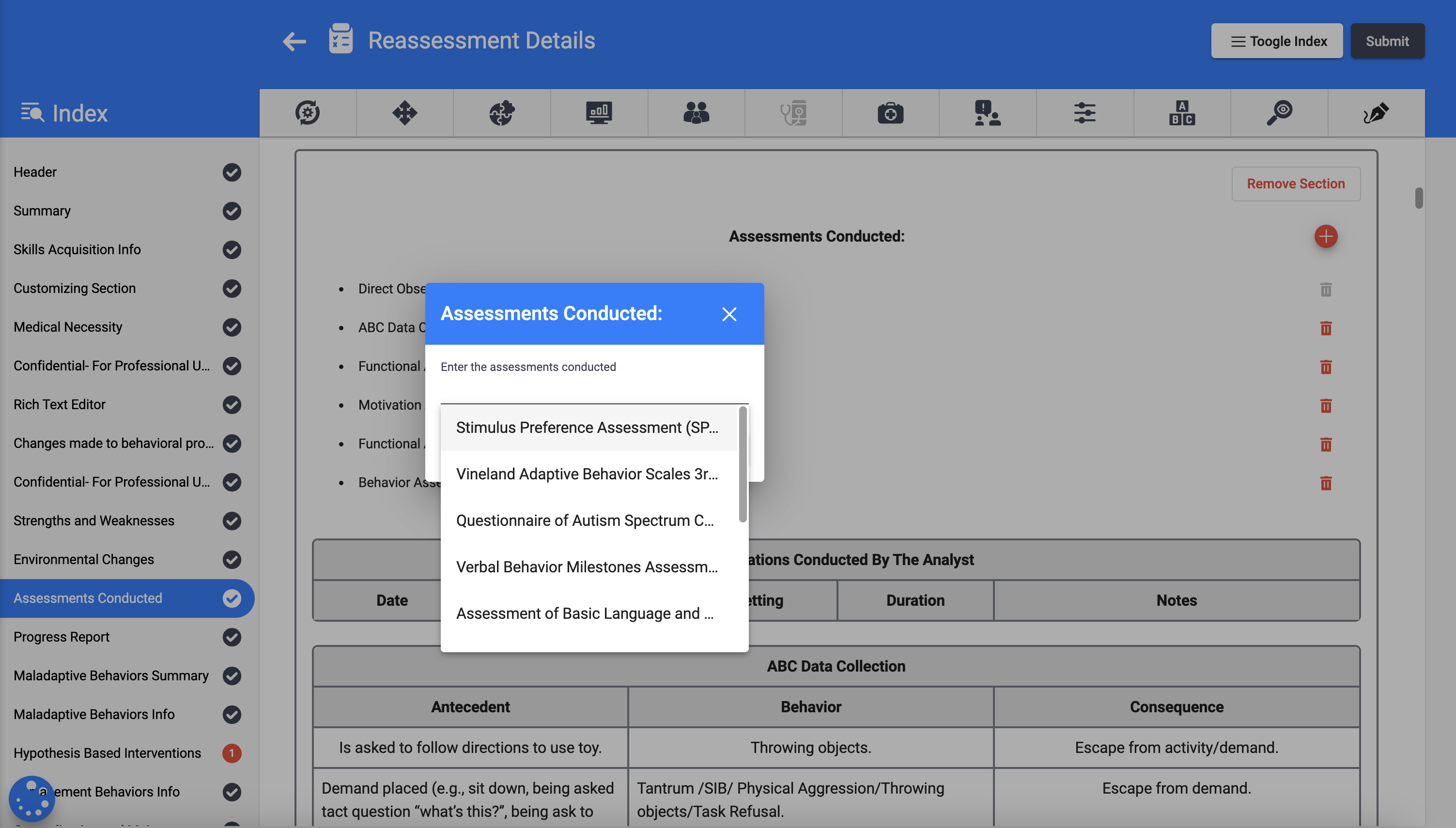 Assessments tool ABA Matrix