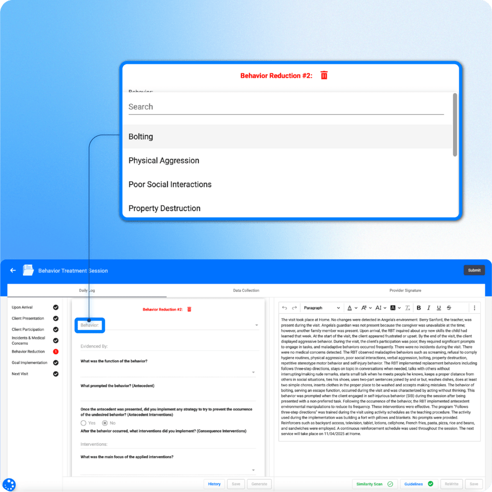 Service Notes - Client aware and easy to complete - ABAMATRIX