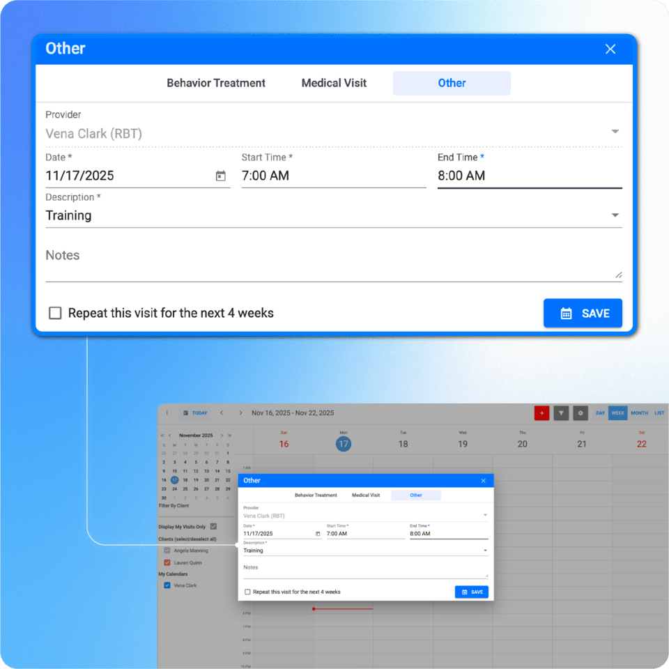 Scheduling - Custom non-billable events - ABAMATRIX